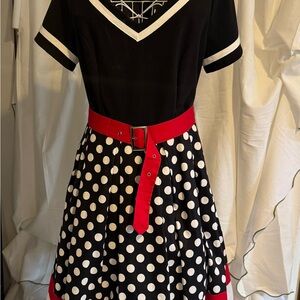 Rockabilly Black and White Polka Dot Dress with Red Accents 1950’s style